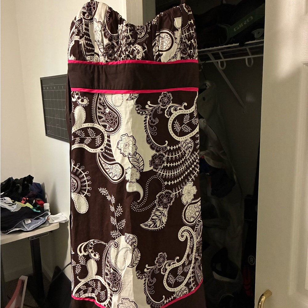 Brown and White Paisley Summer Dress